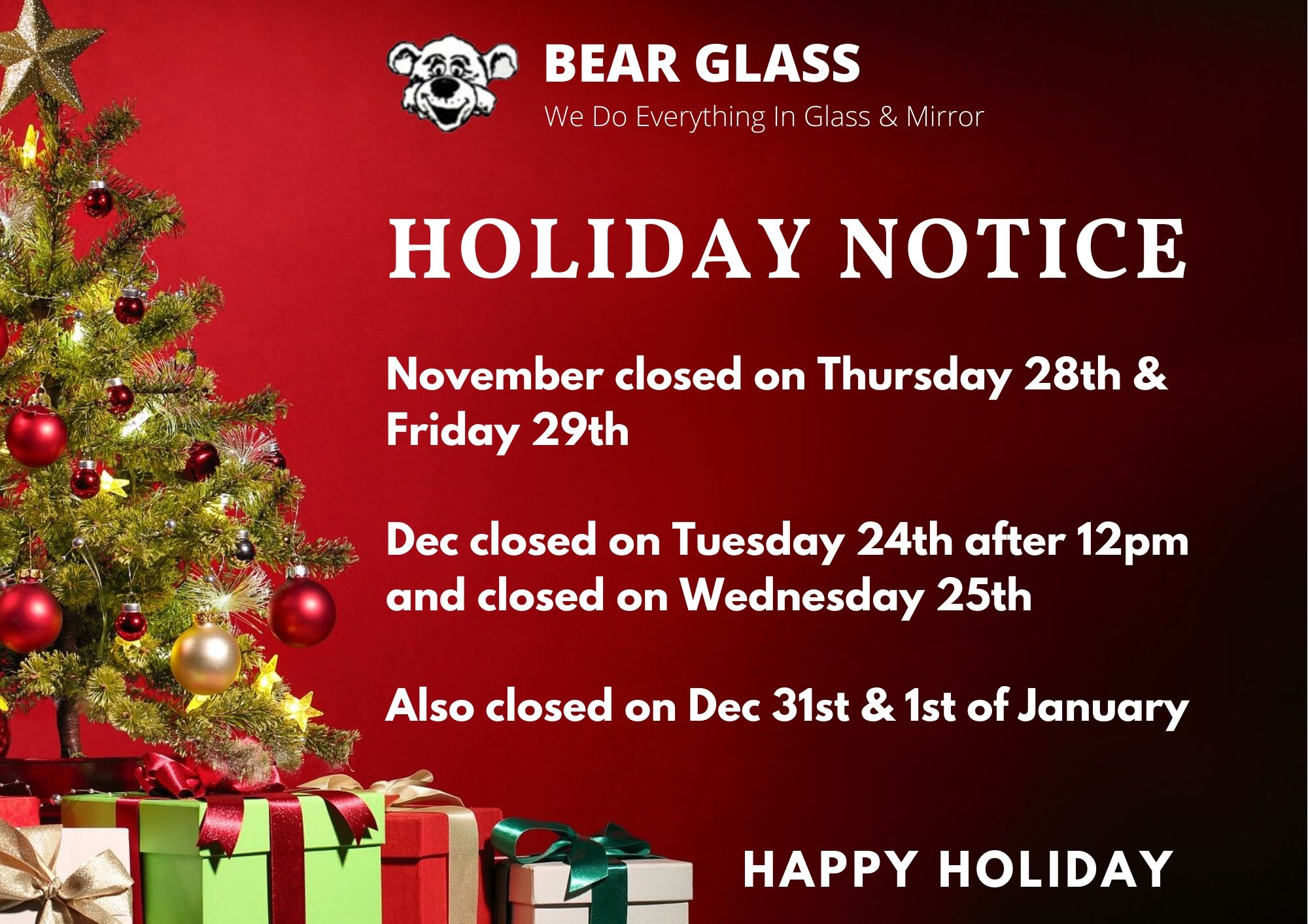 bear glass Holiday-Notice