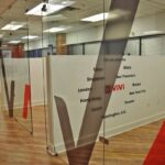 sandblasted glass in office