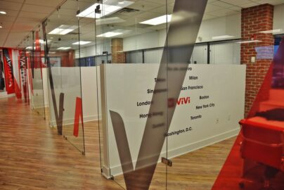 sandblasted glass in office